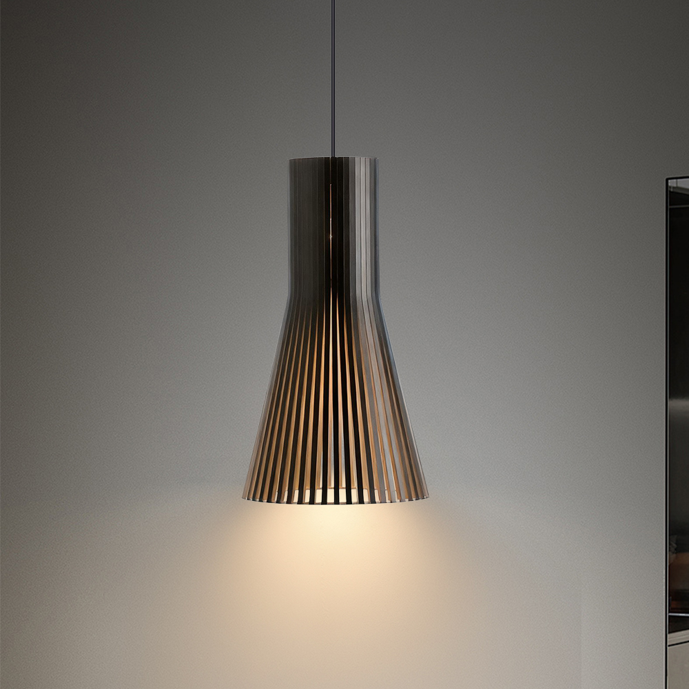 Fluted Wood Flare Pendant Lamp Sculptural Ambient Lighting