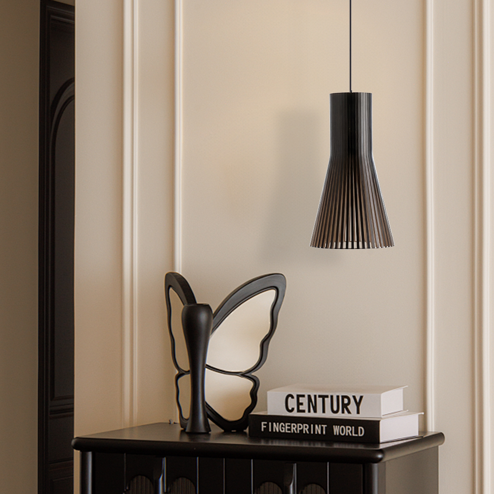 Fluted Wood Flare Pendant Lamp Sculptural Ambient Lighting