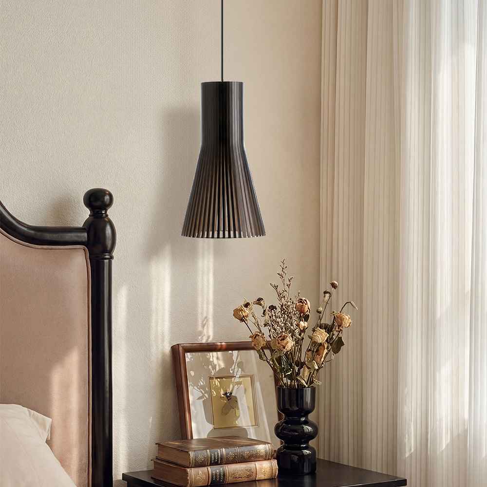 Fluted Wood Flare Pendant Lamp Sculptural Ambient Lighting