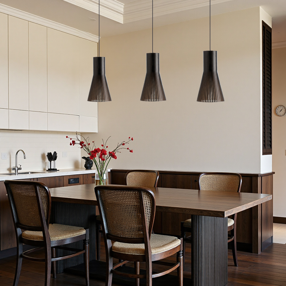 Fluted Wood Flare Pendant Lamp Sculptural Ambient Lighting