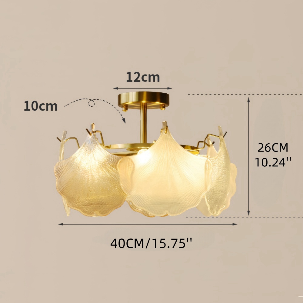 French Ginkgo Leaf Creative Ceiling Lamp Shell Glass Living Room Chandelier