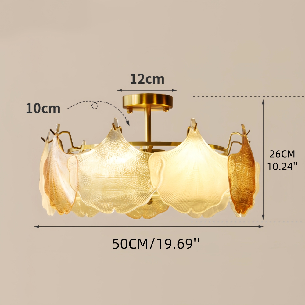 French Ginkgo Leaf Creative Ceiling Lamp Shell Glass Living Room Chandelier