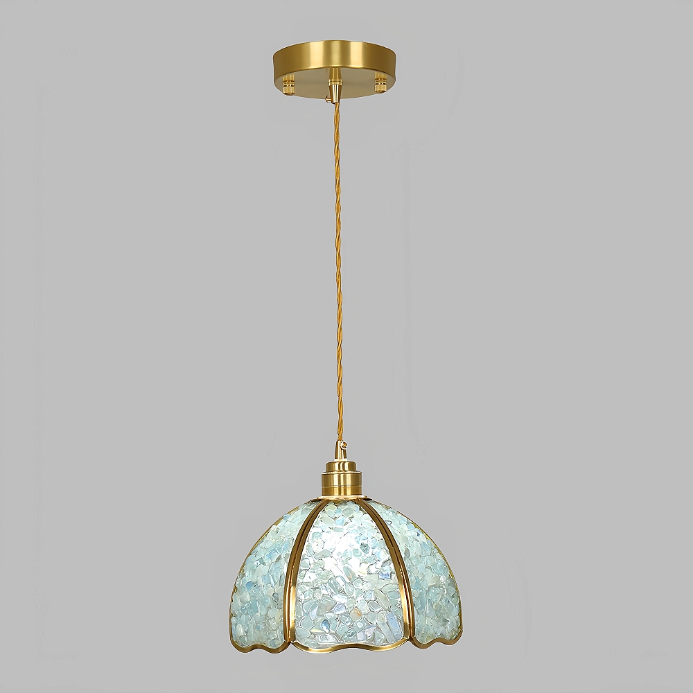 American Style Copper Natural Crystal Chandelier Hallway Foyer Balcony Pendant Light
