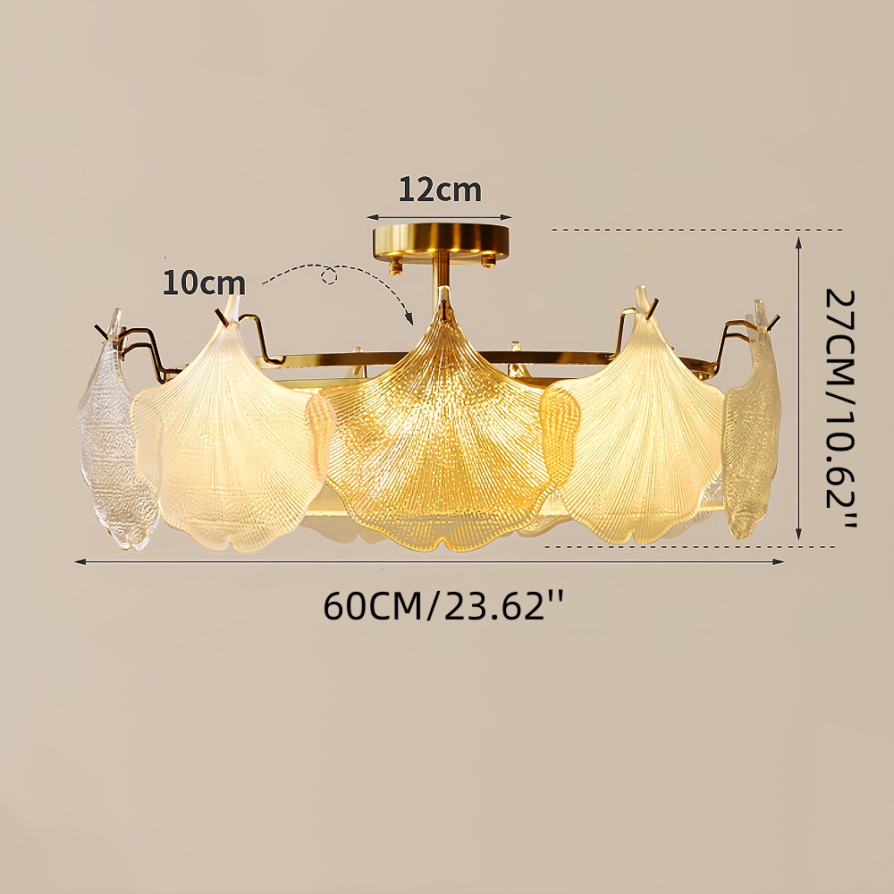 French Ginkgo Leaf Creative Ceiling Lamp Shell Glass Living Room Chandelier