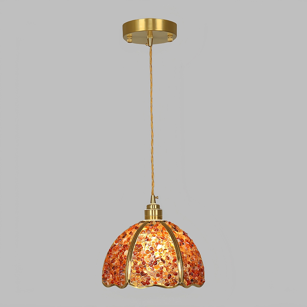 American Style Copper Natural Crystal Chandelier Hallway Foyer Balcony Pendant Light
