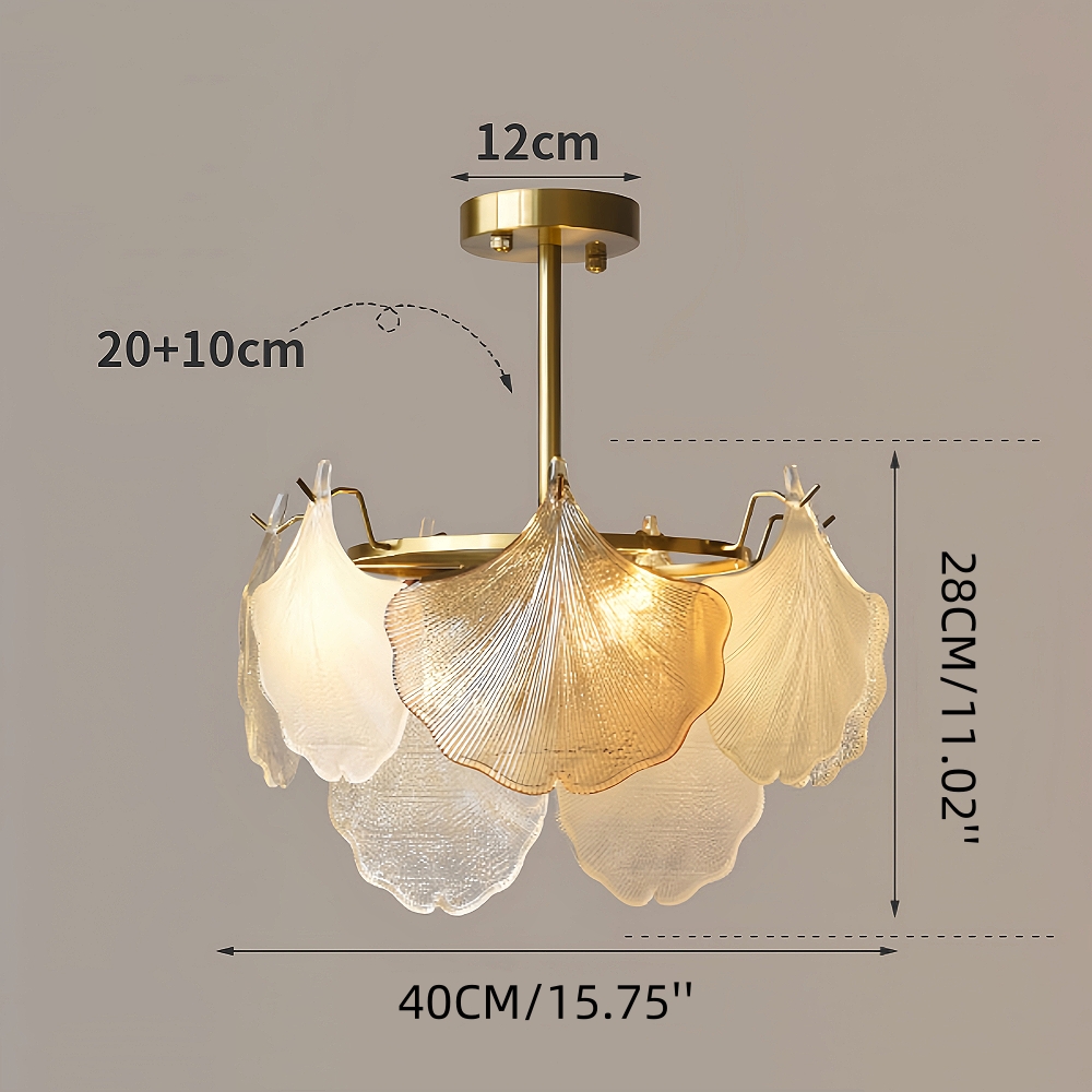 French Ginkgo Leaf Creative Ceiling Lamp Shell Glass Living Room Chandelier