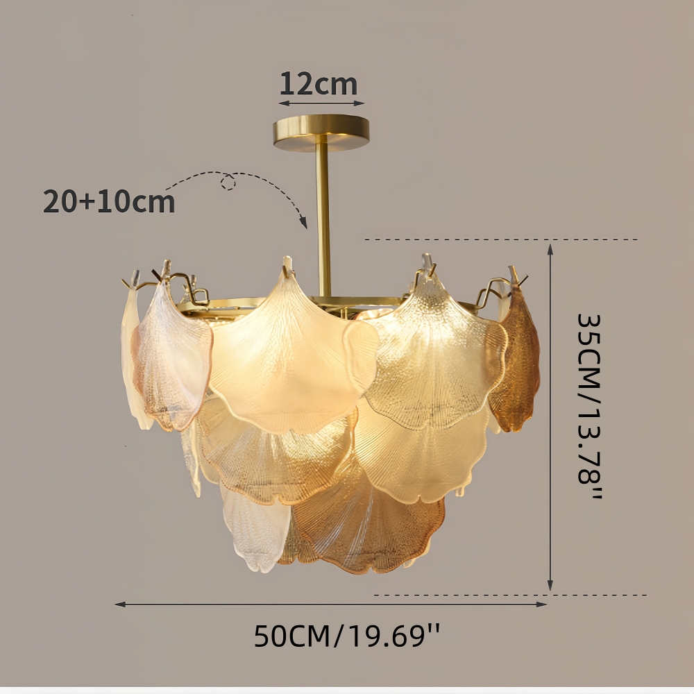 French Ginkgo Leaf Creative Ceiling Lamp Shell Glass Living Room Chandelier