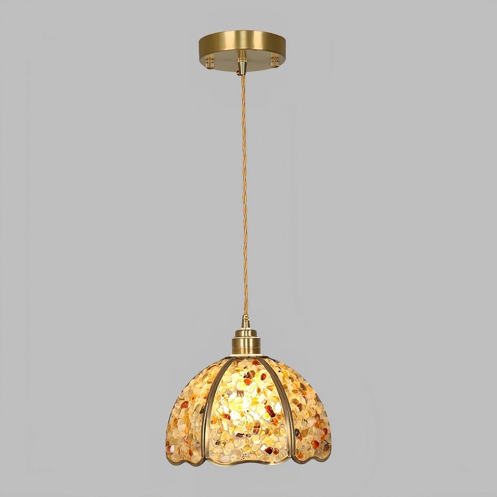 American Style Copper Natural Crystal Chandelier Hallway Foyer Balcony Pendant Light