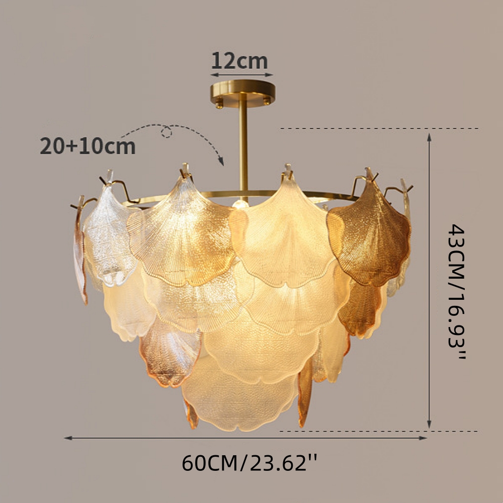 French Ginkgo Leaf Creative Ceiling Lamp Shell Glass Living Room Chandelier