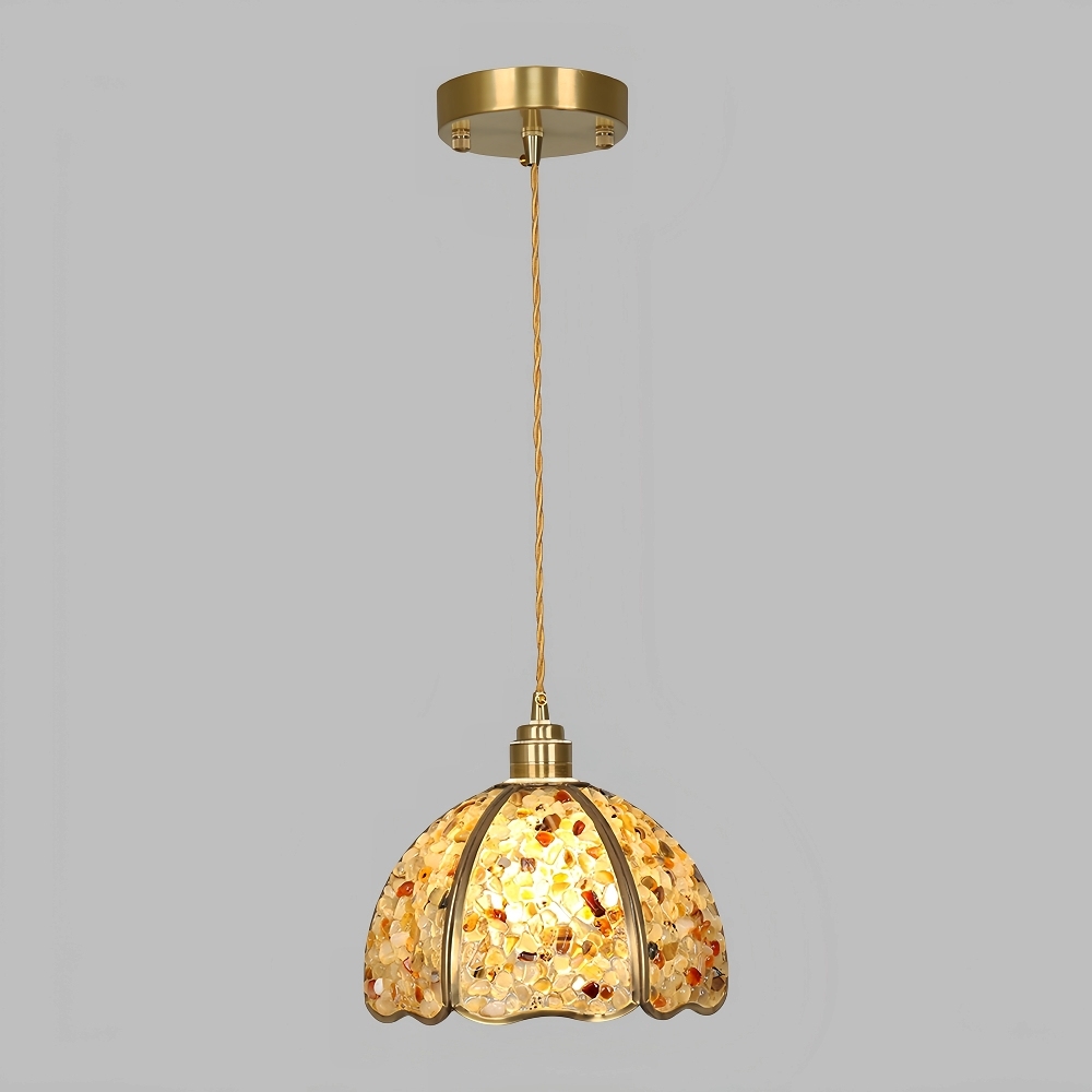 American Style Copper Natural Crystal Chandelier Hallway Foyer Balcony Pendant Light