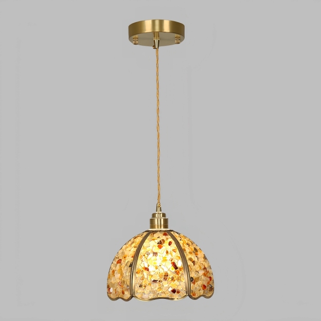 American Style Copper Natural Crystal Chandelier Hallway Foyer Balcony Pendant Light