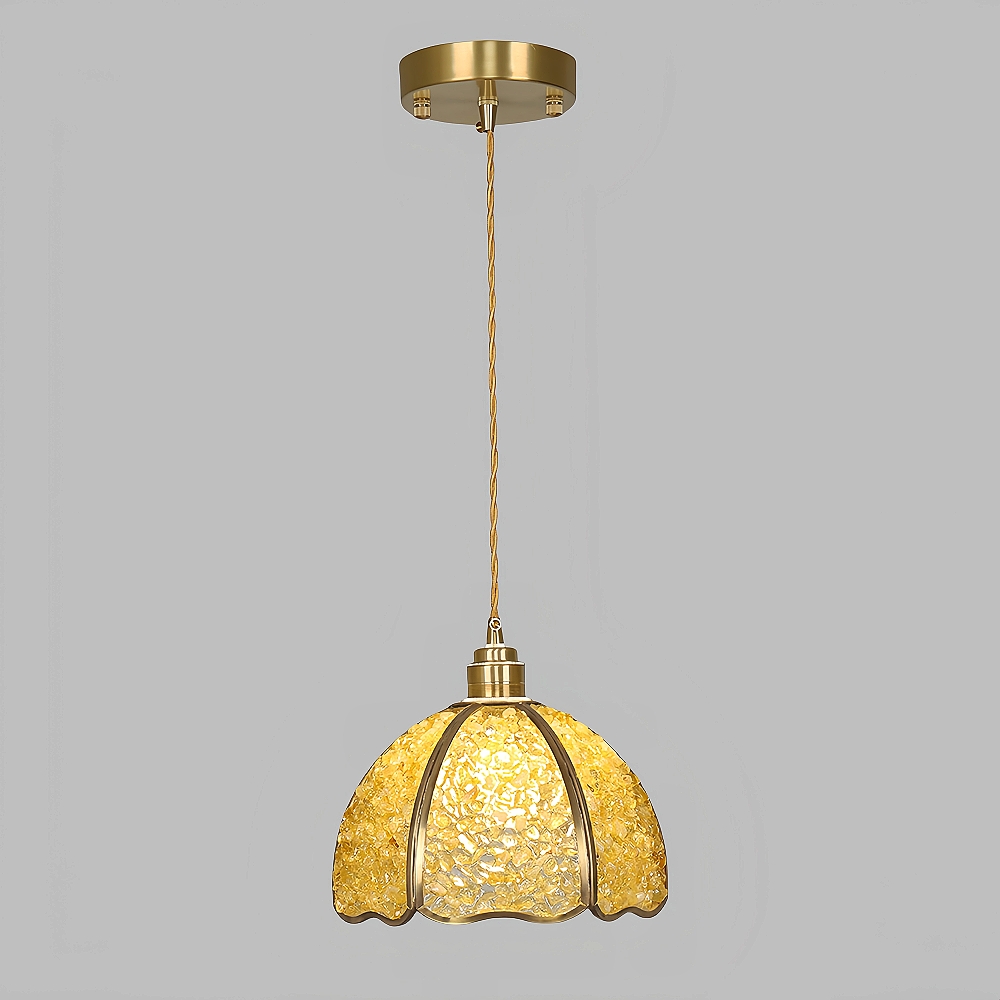 American Style Copper Natural Crystal Chandelier Hallway Foyer Balcony Pendant Light