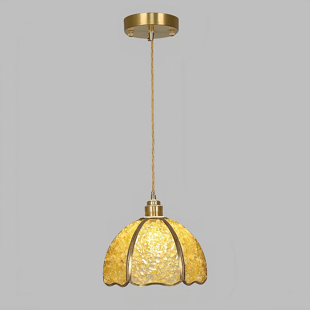 American Style Copper Natural Crystal Chandelier Hallway Foyer Balcony Pendant Light