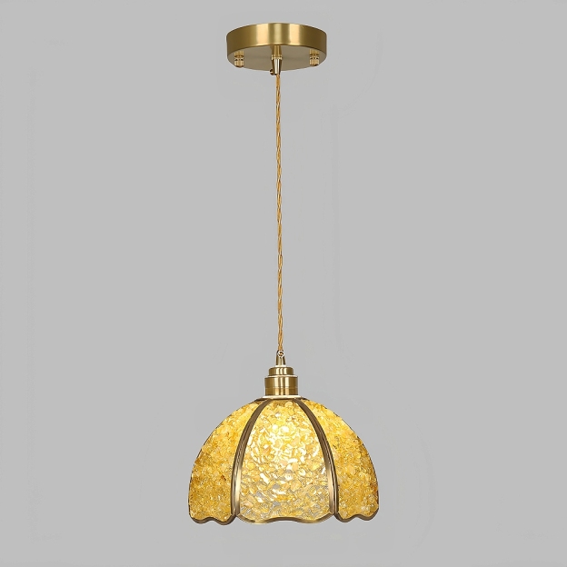 American Style Copper Natural Crystal Chandelier Hallway Foyer Balcony Pendant Light