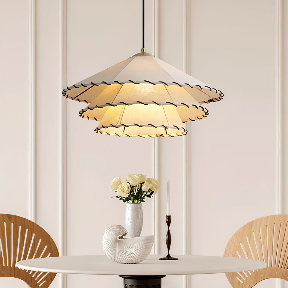 Vinatge Wabi-Sabi Lotus Leaf Fabric Pendant Light