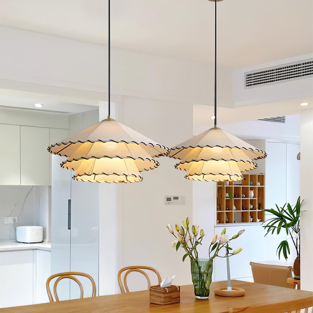 Vinatge Wabi-Sabi Lotus Leaf Fabric Pendant Light