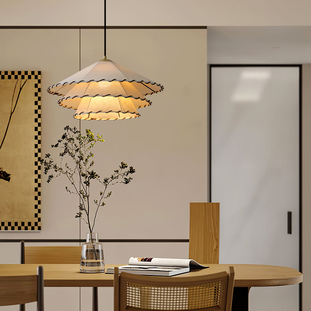 Vinatge Wabi-Sabi Lotus Leaf Fabric Pendant Light