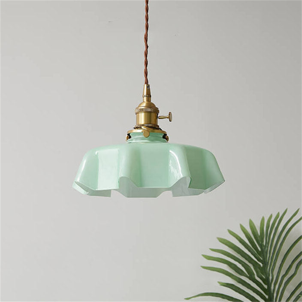 Vintage French Frilly Opaque Glass Pendant Light with ruffled draped shape