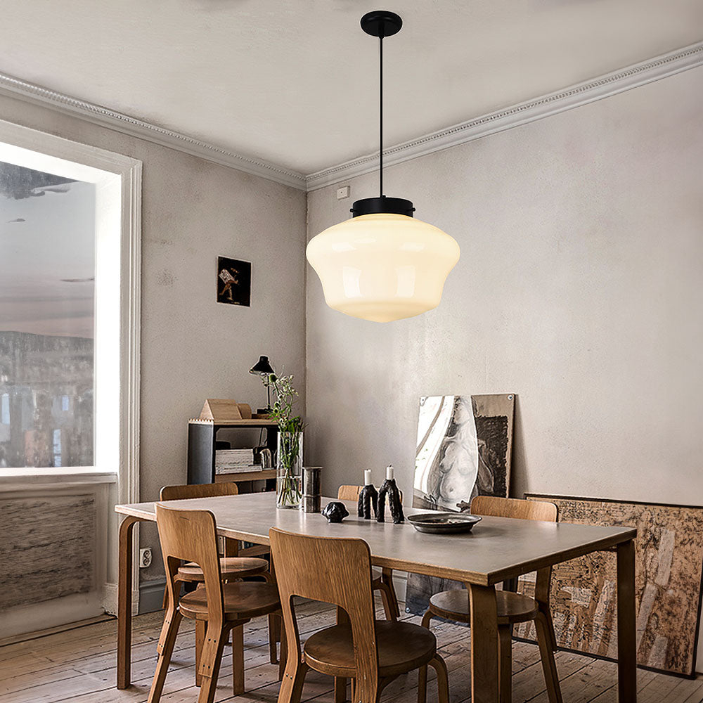 Vintage White Milk Glass Geometric Jar Pendant Light