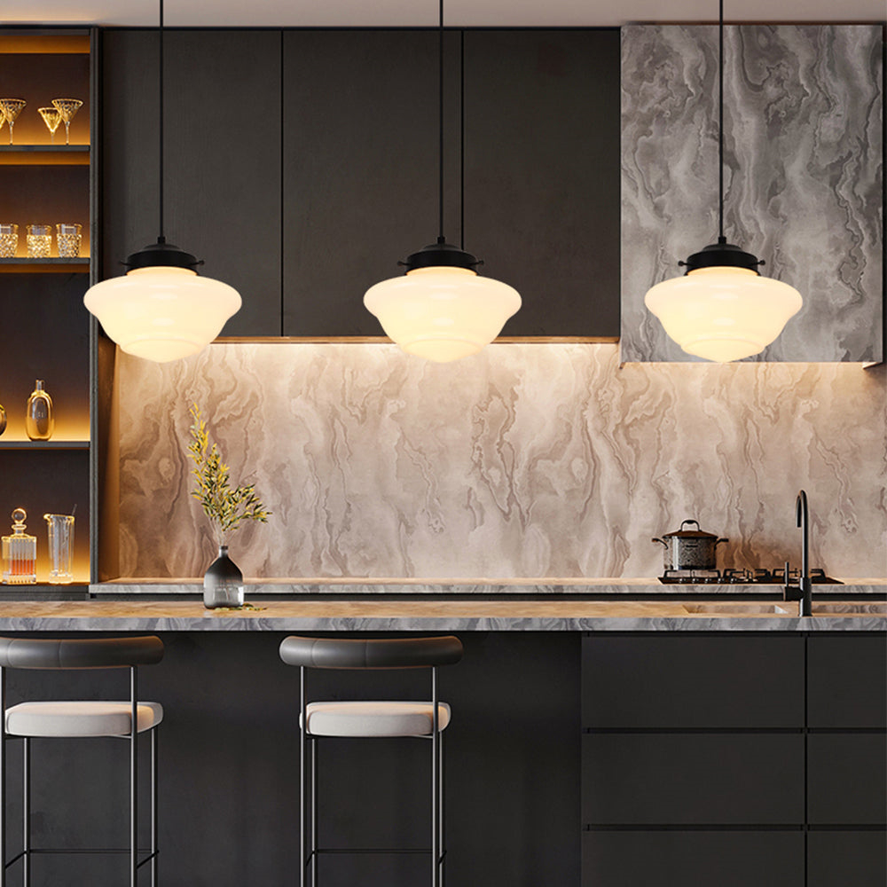 Vintage White Milk Glass Geometric Jar Pendant Light