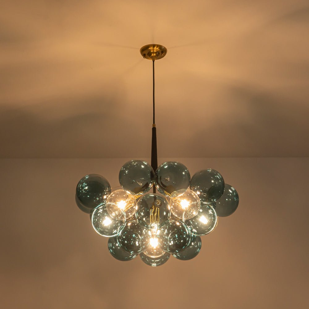 Modern Blue Glass Globe Bubble Chandelier Cluster Pendant Light