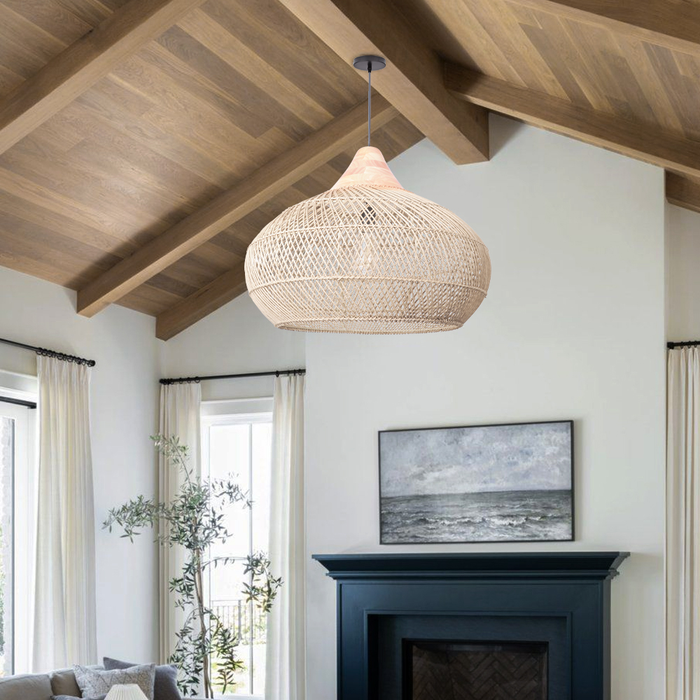 Wabi-sabi Rattan Chandeliers Rustic Handwoven Light Fixture for Restaurant