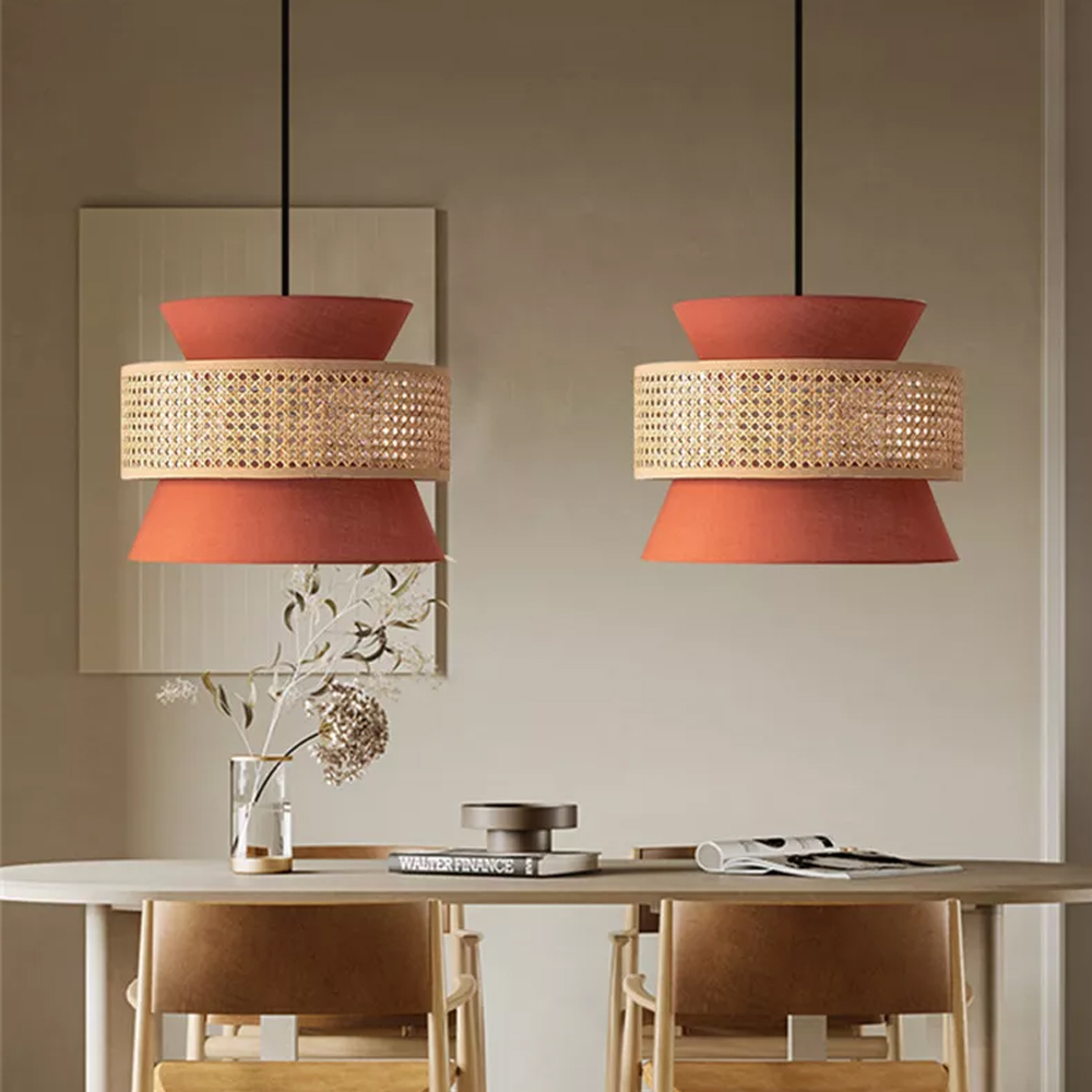 Hand-Woven Home Decor Rattan Tiered Chandelier Red, Blue Modern Wicker Light Pendant