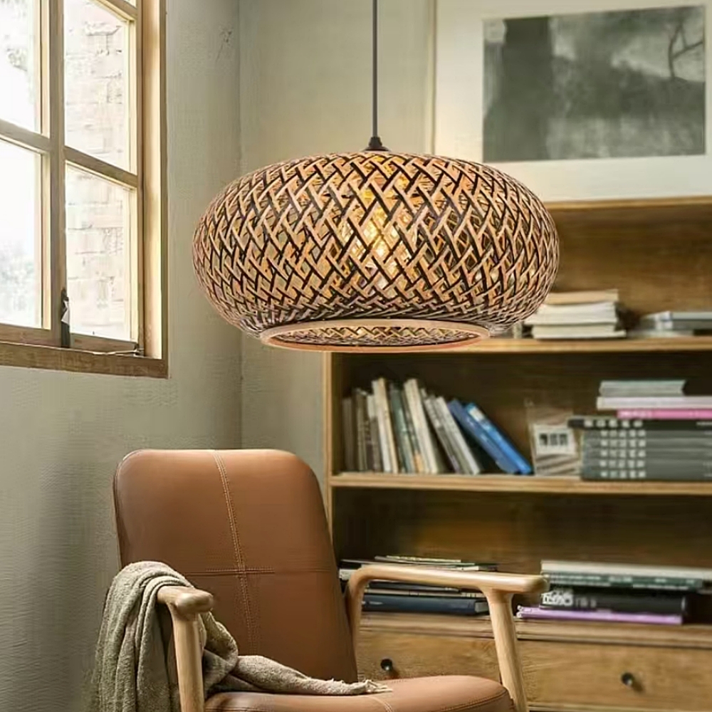 Wabi-sabi Living Room Decor Rattan Pendant Light Dining Room Weave Lamp Shade