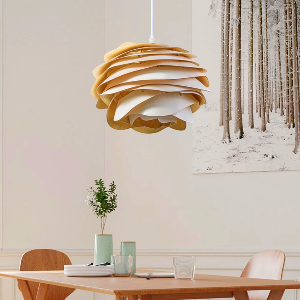 Wabi Sabi Artisanal Retro Rose Shape Solid Wood Pendant Light