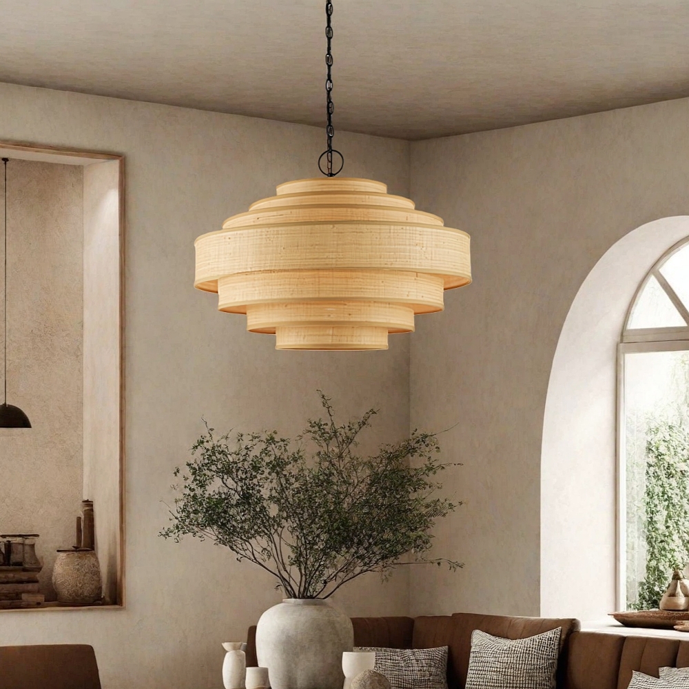 Japanese Vintage Multi-Layer Fabric Pendant Light Restaurant Ambience