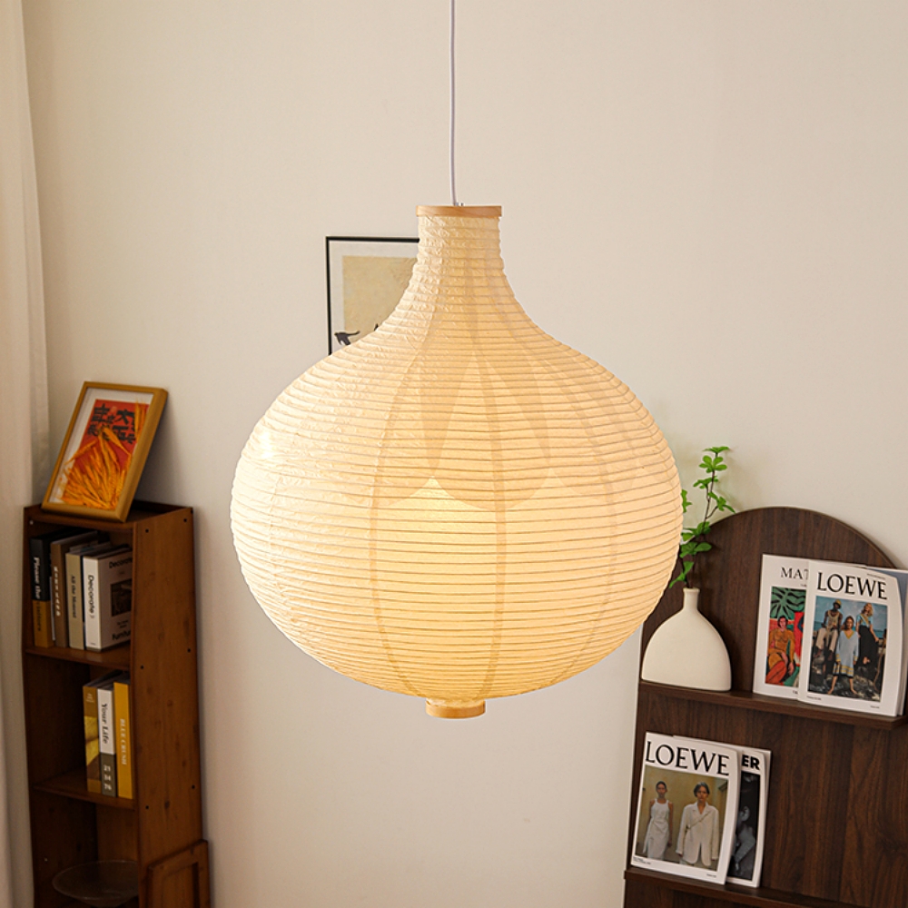 Japanese Wabi Sabi Style Paper Art Onion Shaped Handmade Pendant Light