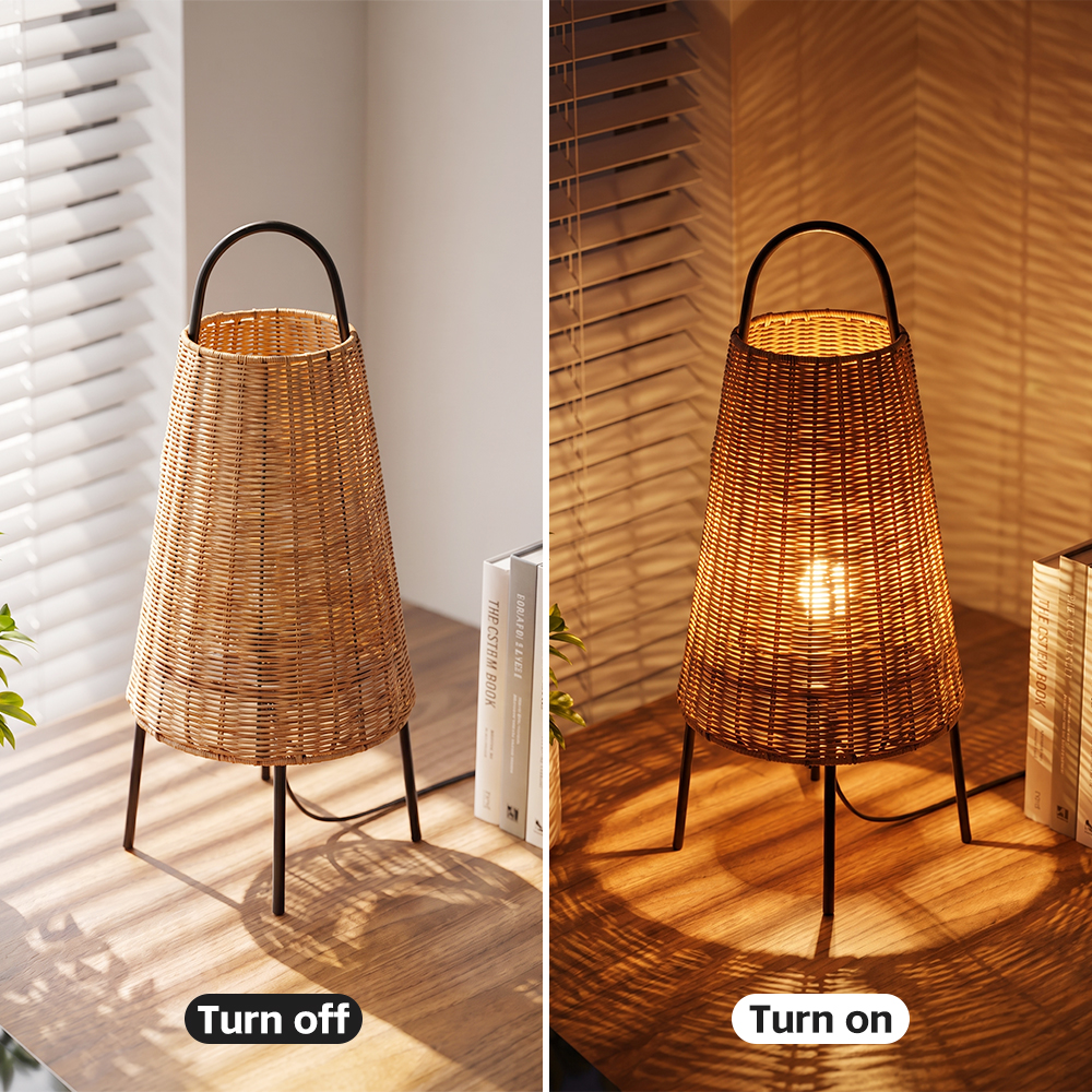 Wabi-Sabi Coastal Rattan Table Lamp Organic Bedside Light