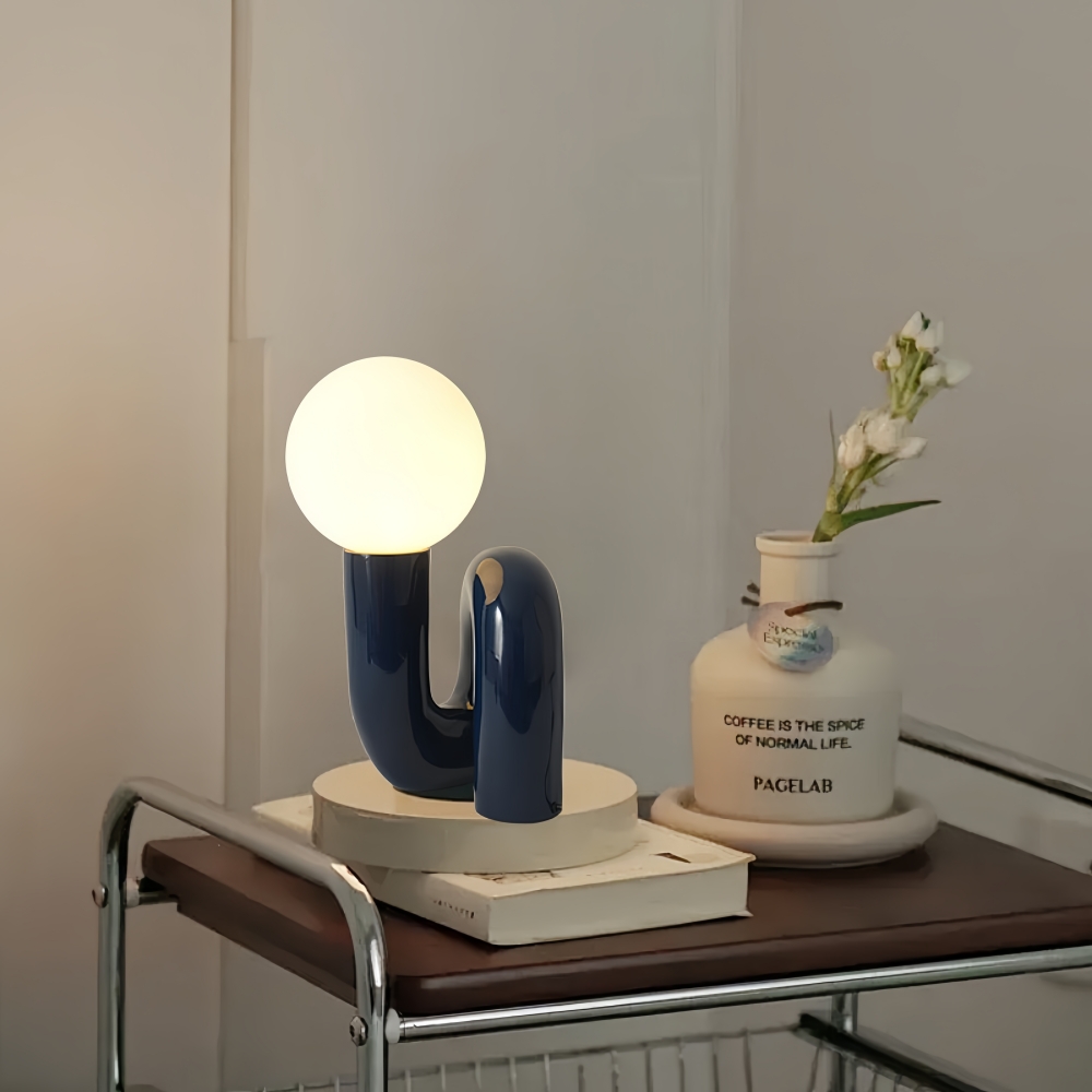 Postmodern Loop Resin Table Lamp With Frosted Glass Globe