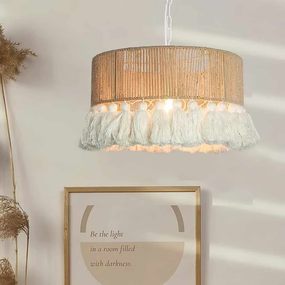  Bohemian Retro Hemp Rope Tassel Pendant Light Creative Bedroom Master Light