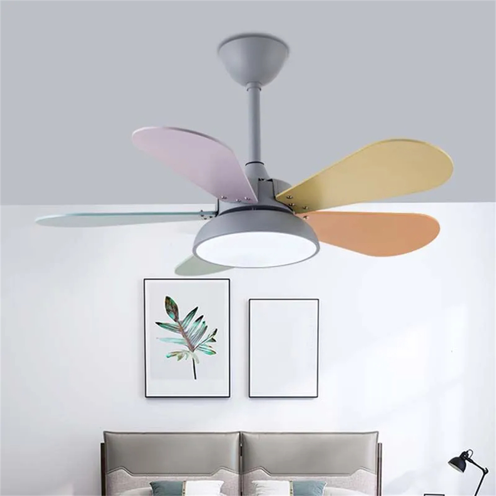 Nordic Style Macaron Color Matching Fan Integrated Silent LED Pendant Light