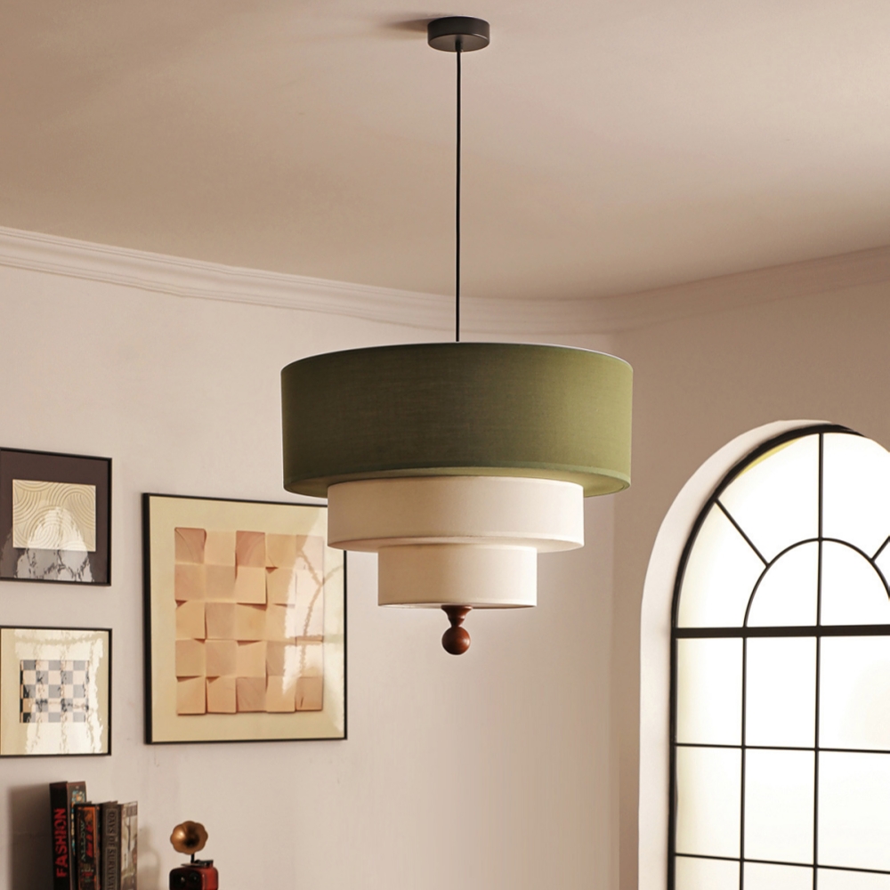 French Retro Color-Blocked Fabric Pendant Light