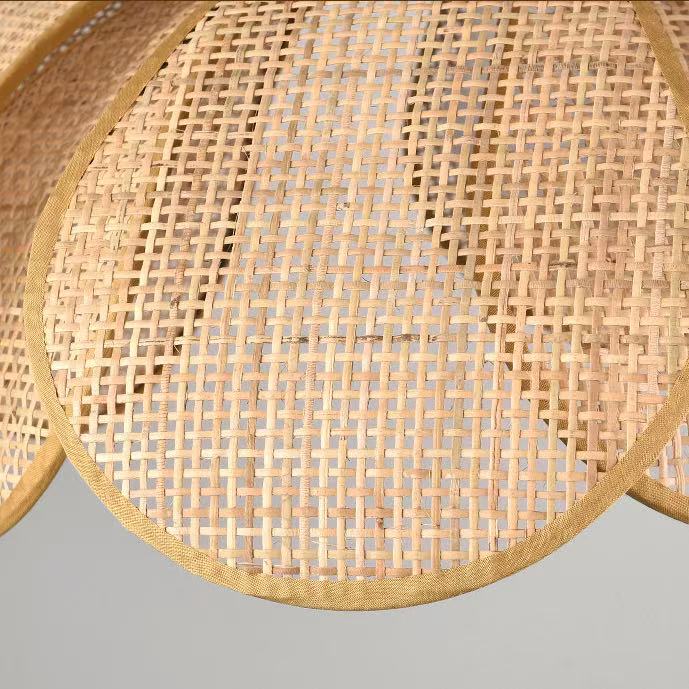 Rattan Petal Rustic Pendant Lamp Shade Japanese Wabi-sabi Flush Mount Lighting