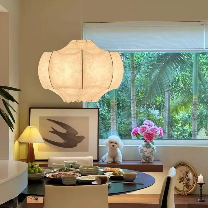 Retro Wabi-sabi Style Dining Room Hanging Lamp Art Imitation Silk Chandelier