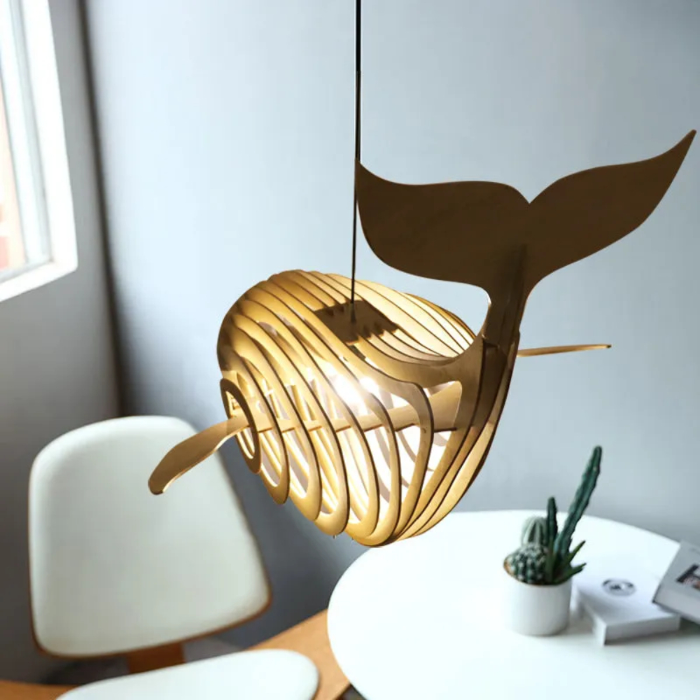 Creative Solid Wood Whale Chandelier Personalized Decorative Fish Shaped Chandelier