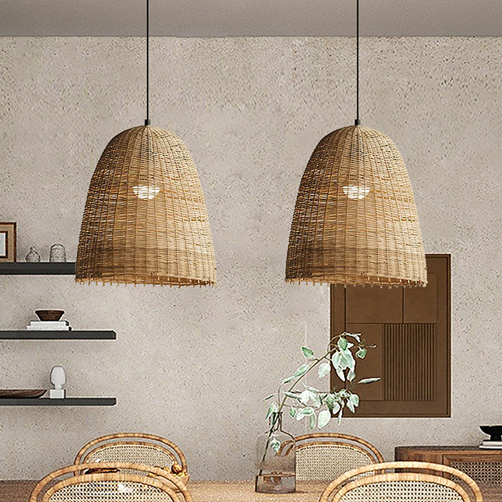 Vintage Rattan Dining Room Chandelier Wabi Sabi House Pendant Light Fixtures