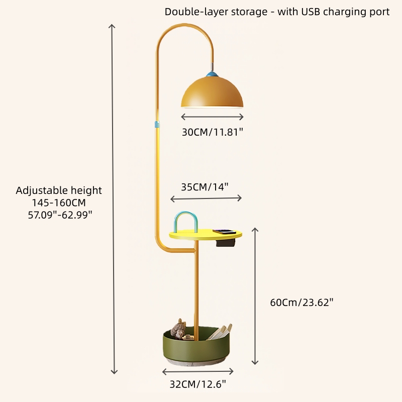 Modern Iron & Marble Floor Lamp with Integrated Storage Rack - Kids Room/Study