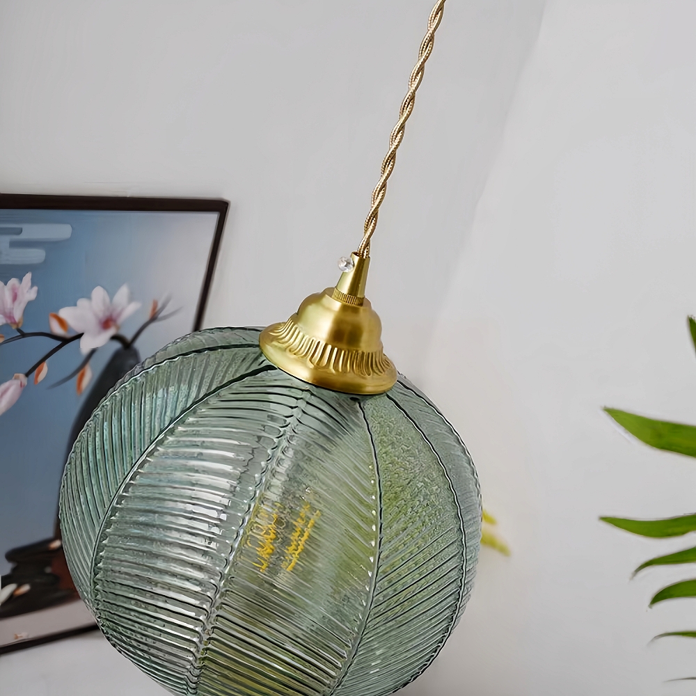 Creative Artistic Green Leaf Patterned Glass Pendant Light 
