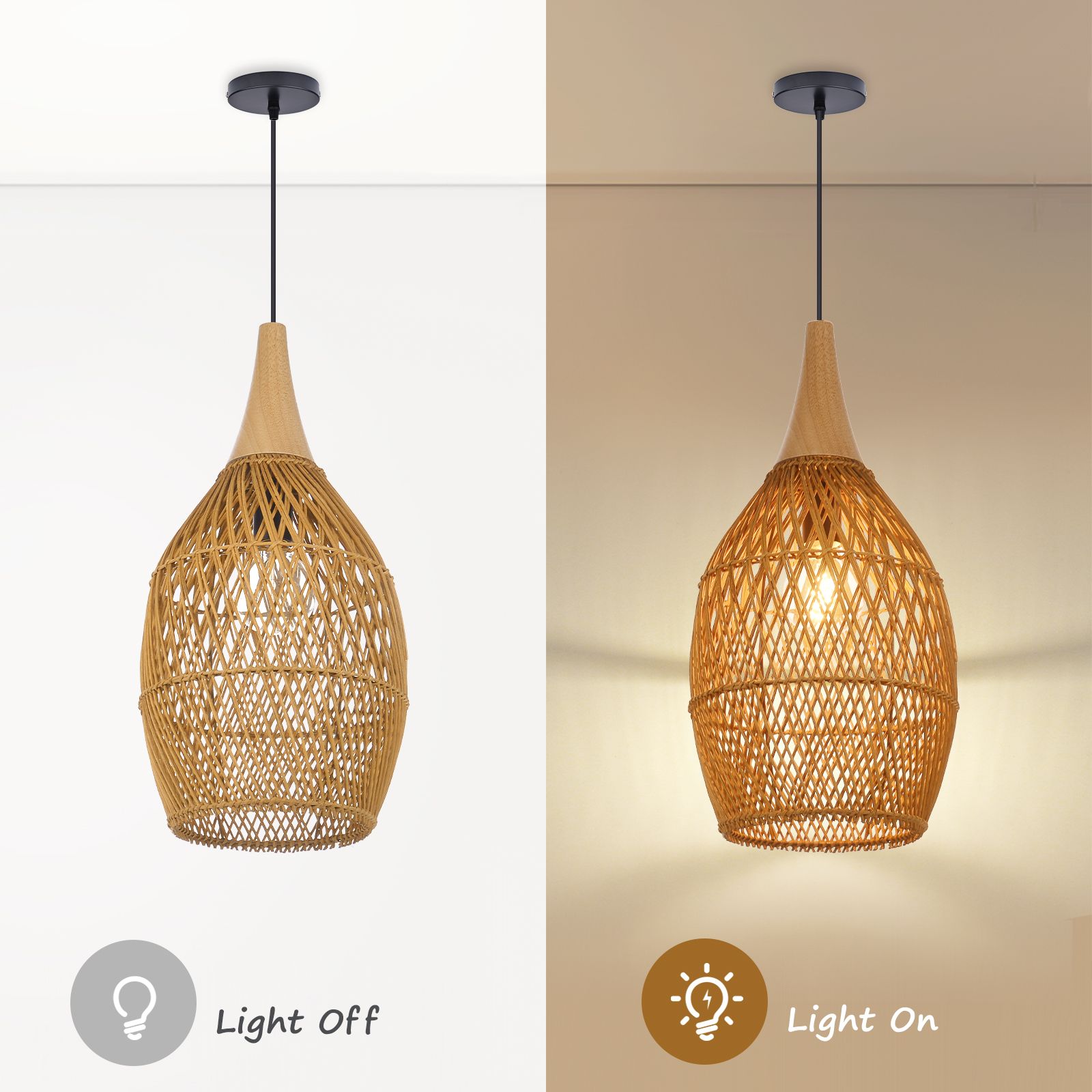 Wabi-sabi Rattan Chandeliers Rustic Handwoven Light Fixture for Restaurant