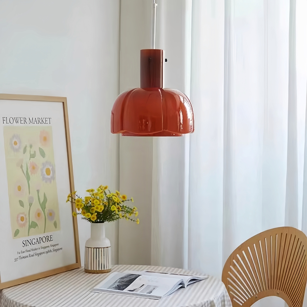 French Cream Style Glass Flower Bud Bedroom Bedside Pendent Light