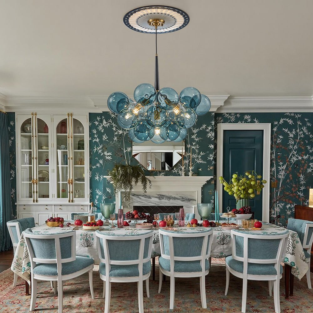 Modern Blue Glass Globe Bubble Chandelier Cluster Pendant Light