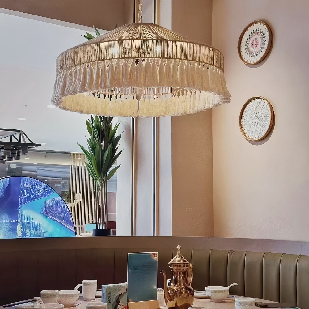  Bohemian Retro Hemp Rope Tassel Pendant Light Creative Bedroom Master Light