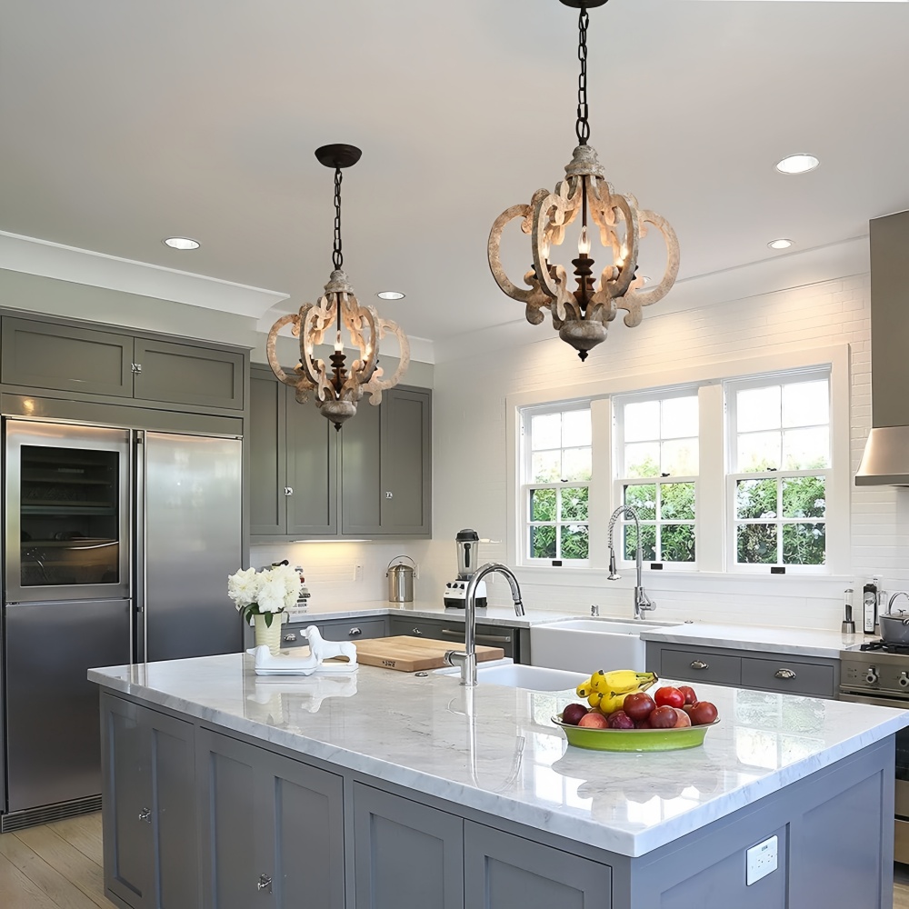 Antique Distressed White Wooden Chandelier Rustic Farmhouse Lighting