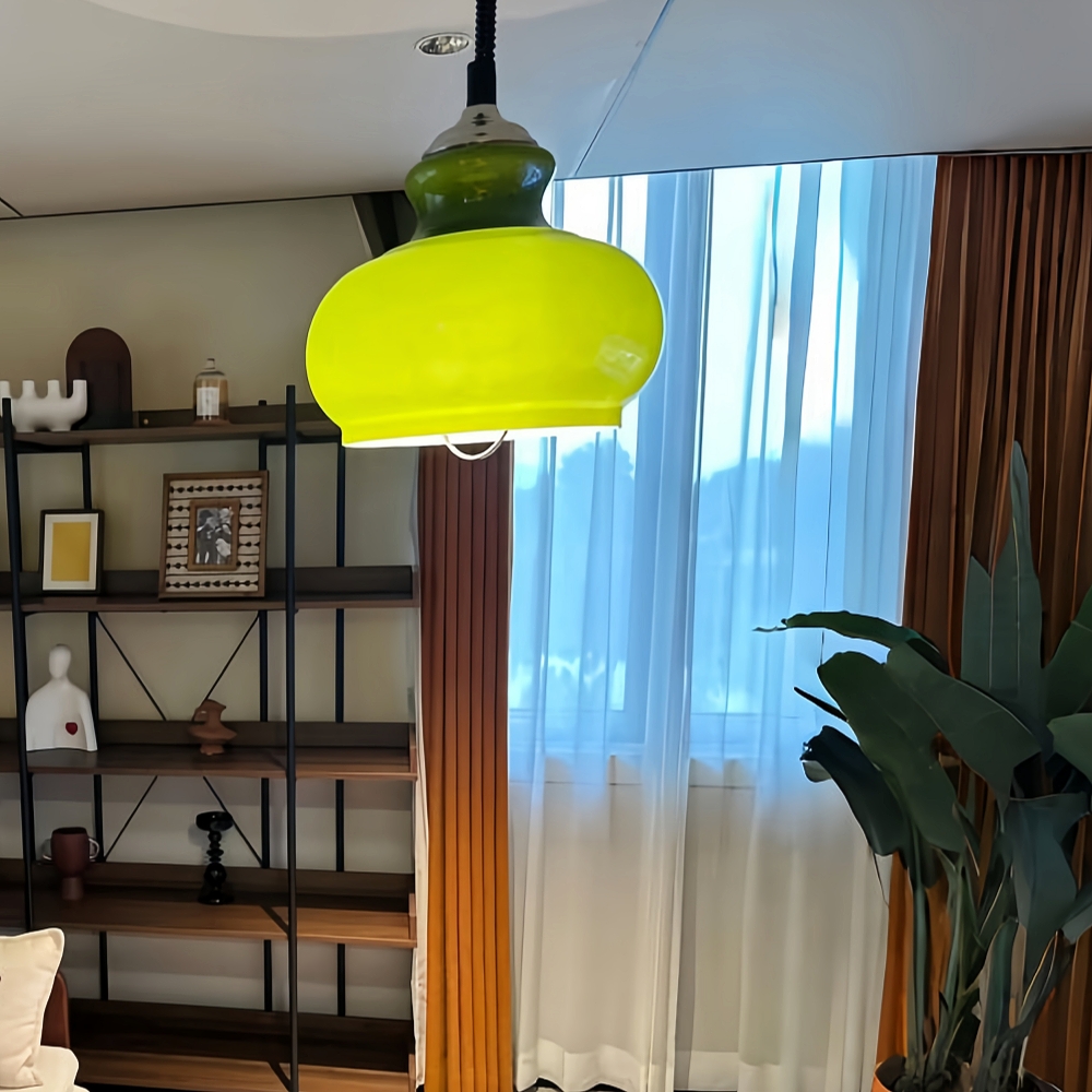 French Retro Cream Style Gourd Shaped Glass Art Pendant Light