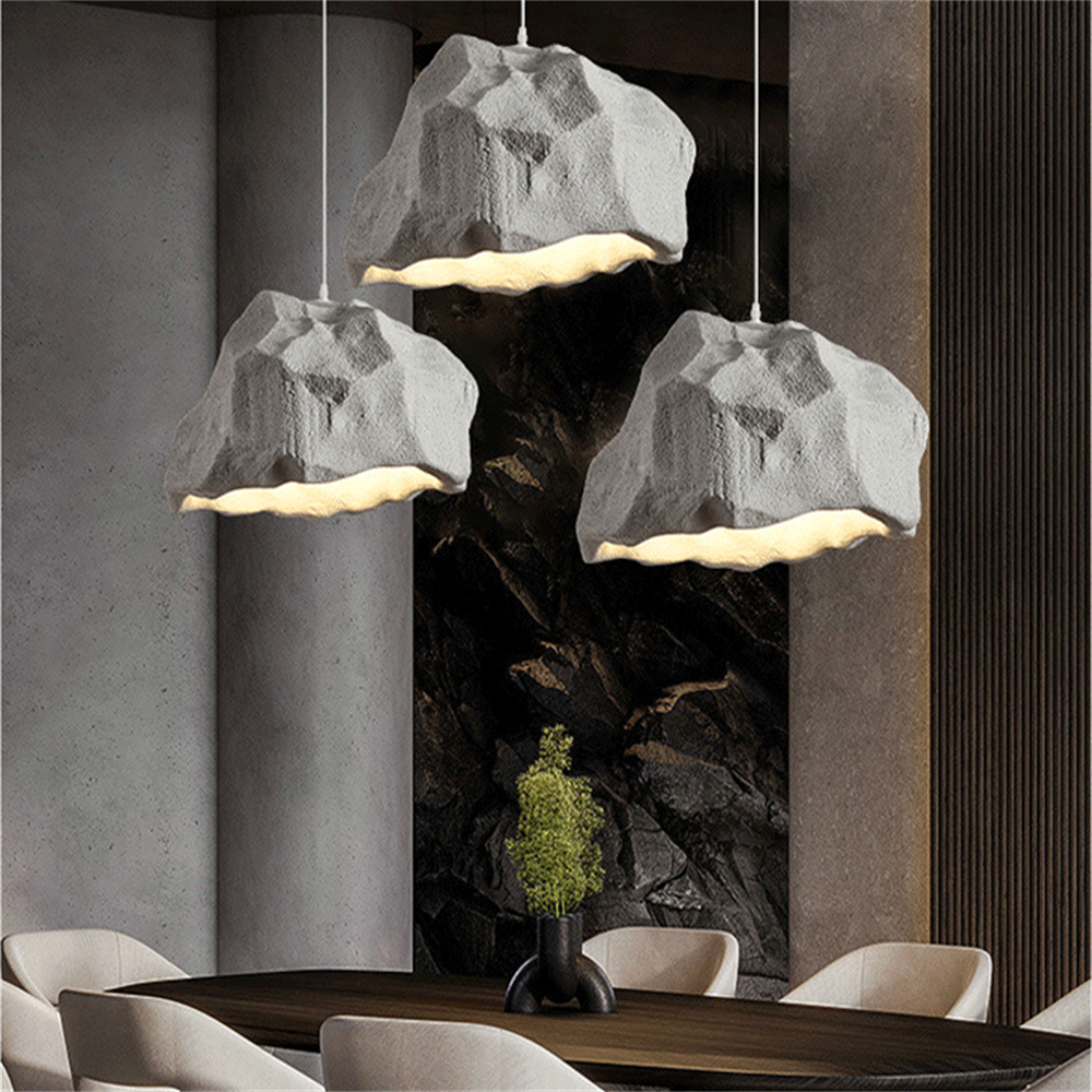 Wabi-sabi retro style imitation micro-cement irregular rock chandelier