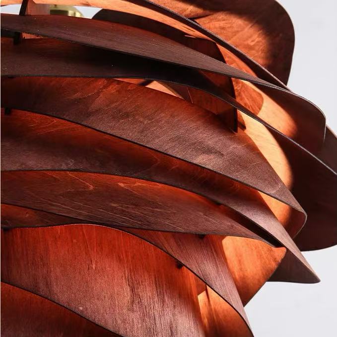 Wabi Sabi Artisanal Retro Rose Shape Solid Wood Pendant Light
